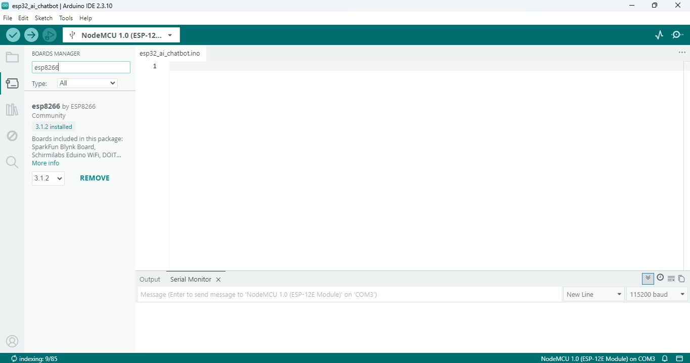 Boards Manager search results showing ESP8266 by ESP8266 Community with Install button