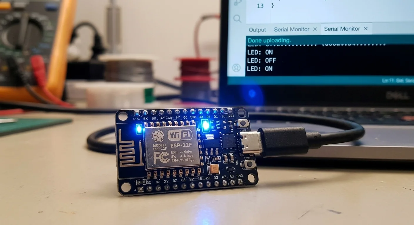 NodeMCU with LED blinking, final result shot
