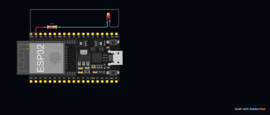 Wiring: GPIO 23 to a 220 Ω resistor, resistor to the LED anode, LED cathode to GND.